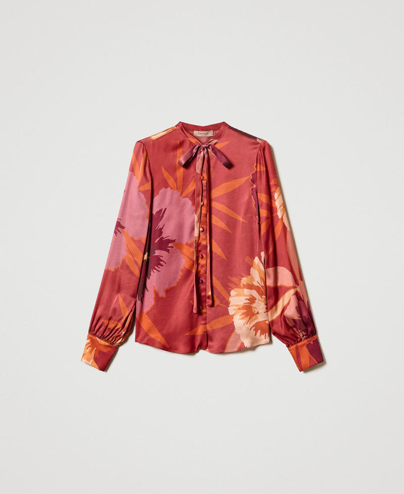 Floral satin shirt Red / Red Plum Macro Flowers Woman 242TP2663_11916_0S