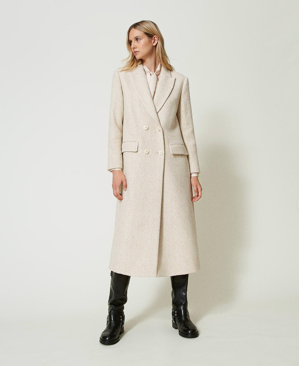 Twin Set Cappotto doppiopetto in herringbone misto lana