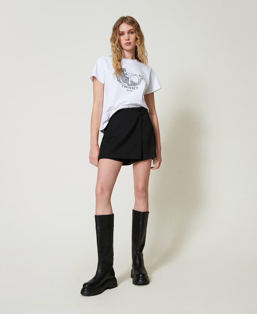 Camiseta con logo bordado y jaguar Blanco Mujer 242TP2680_00001_01