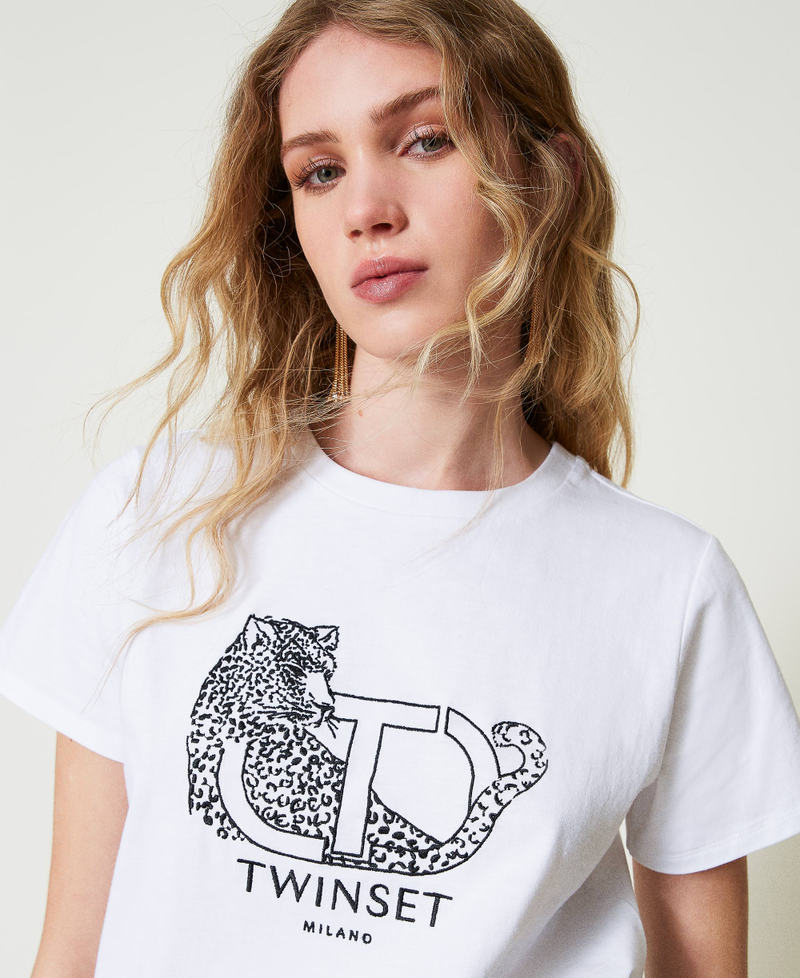 T-shirt avec broderie siglée et jaguar Blanc Femme 242TP2680_00001_04