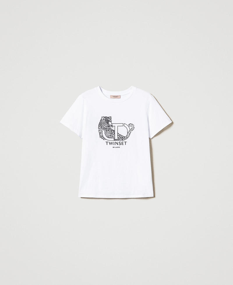 T-shirt with logo embroidery and jaguar White Woman 242TP2680_00001_0S