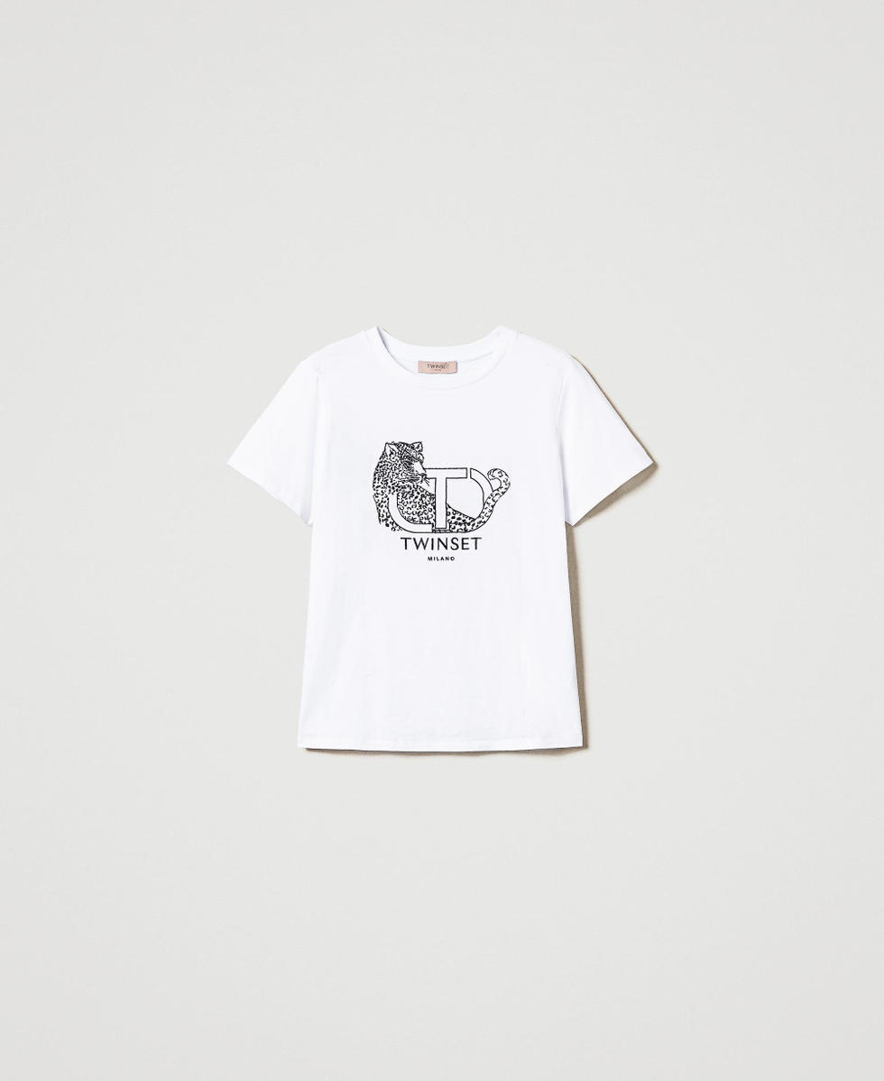 Camiseta con logo bordado y jaguar Blanco Mujer 242TP2680_00001_S0