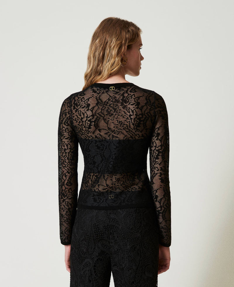 Jacquard jumper with lace effect Black Woman 242TP3011_00006_04