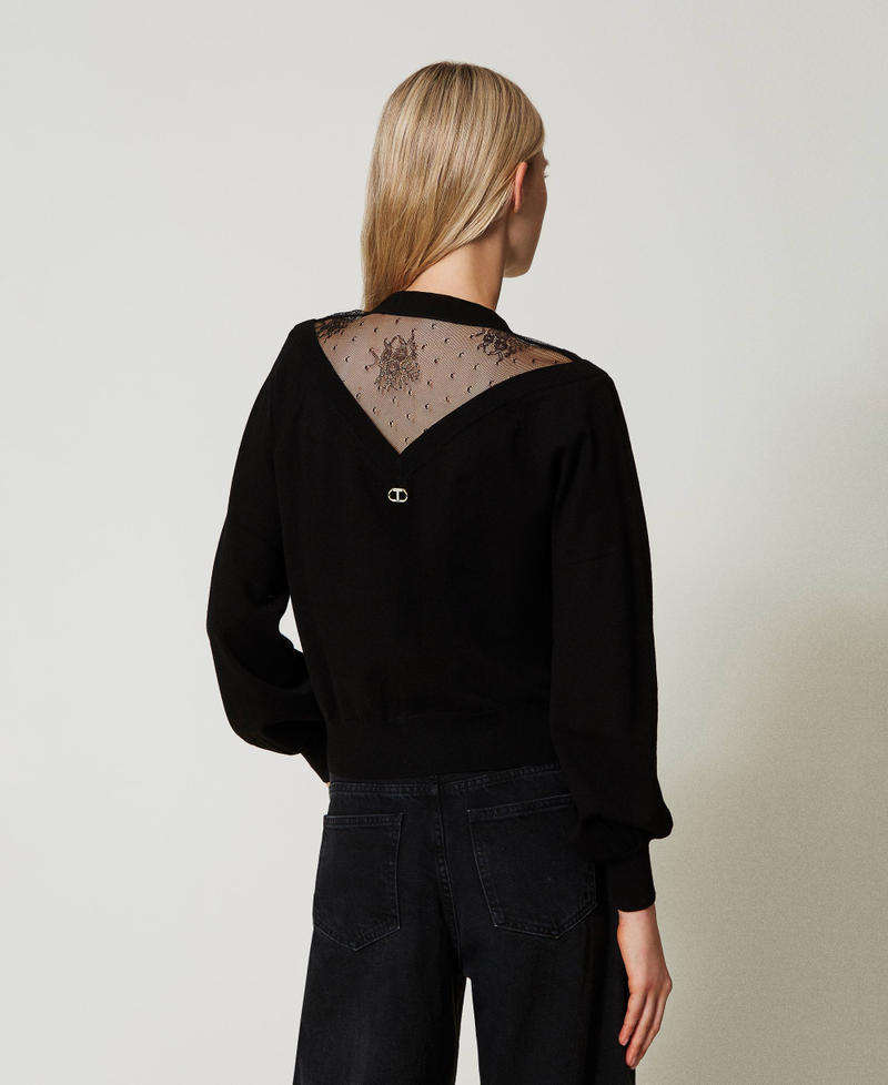 Pullover mit Spitze und Schleife Schwarz Frau 242TP3021_00006_03