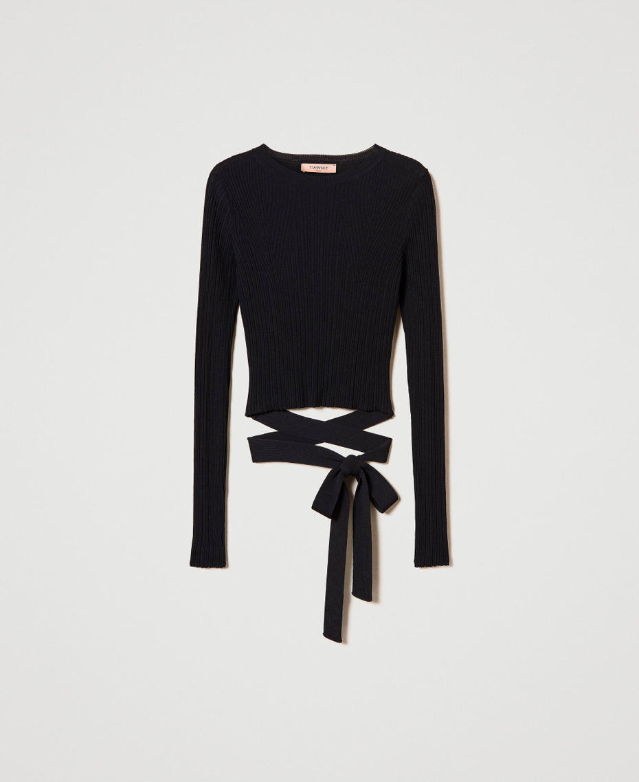Pull c&ocirc;tel&eacute; avec n&oelig;ud Noir Femme 242TP3040_00006_S0