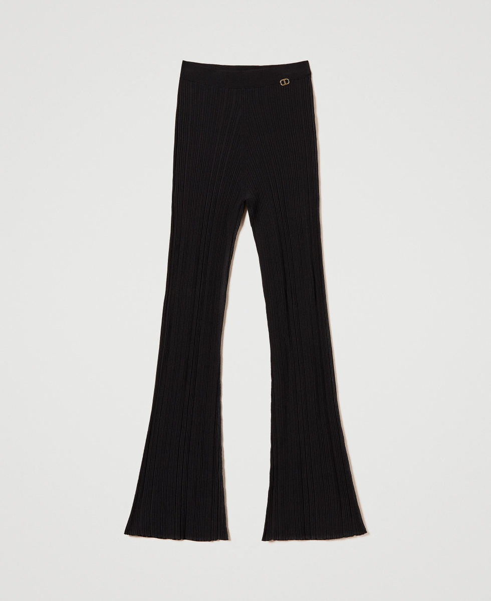 Pantaloni flare in maglia a costine Nero Donna 242TP3042_00006_S0