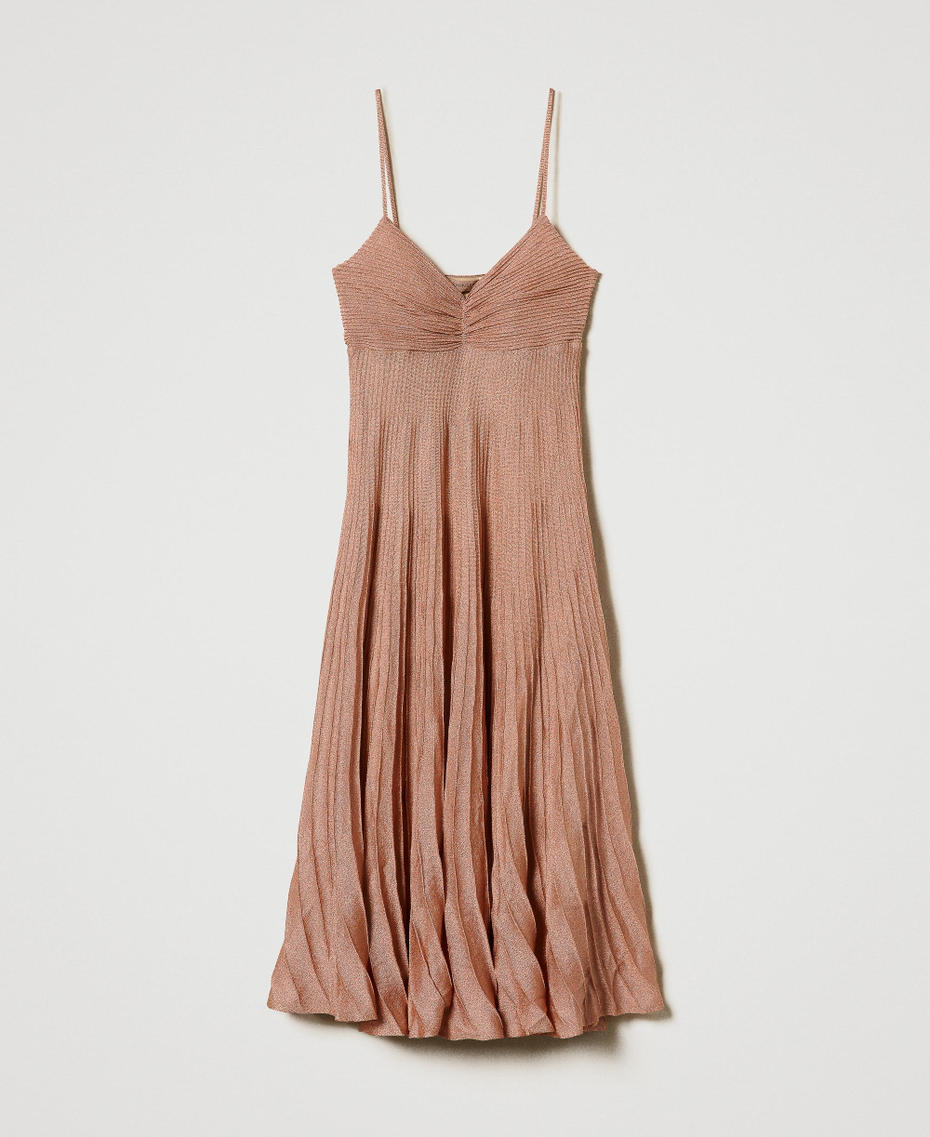 Long pleated lurex knit dress Coral Bead Lurex Woman 242TP3071_11906_S0