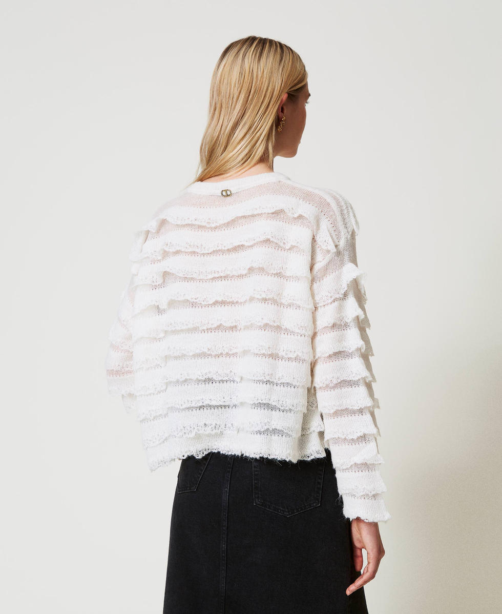 Pull boxy avec volants effet dentelle Blanc Neige Femme 242TP3102_00282_03