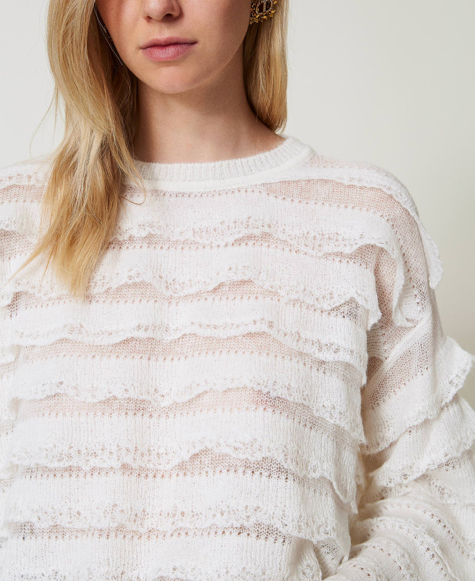 Pull boxy avec volants effet dentelle Blanc Neige Femme 242TP3102_00282_04