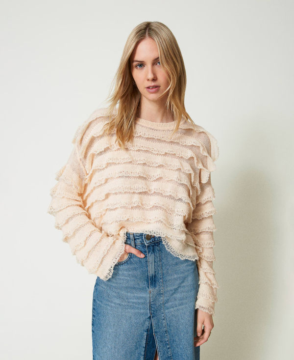 Maglia boxy con balze effetto pizzo