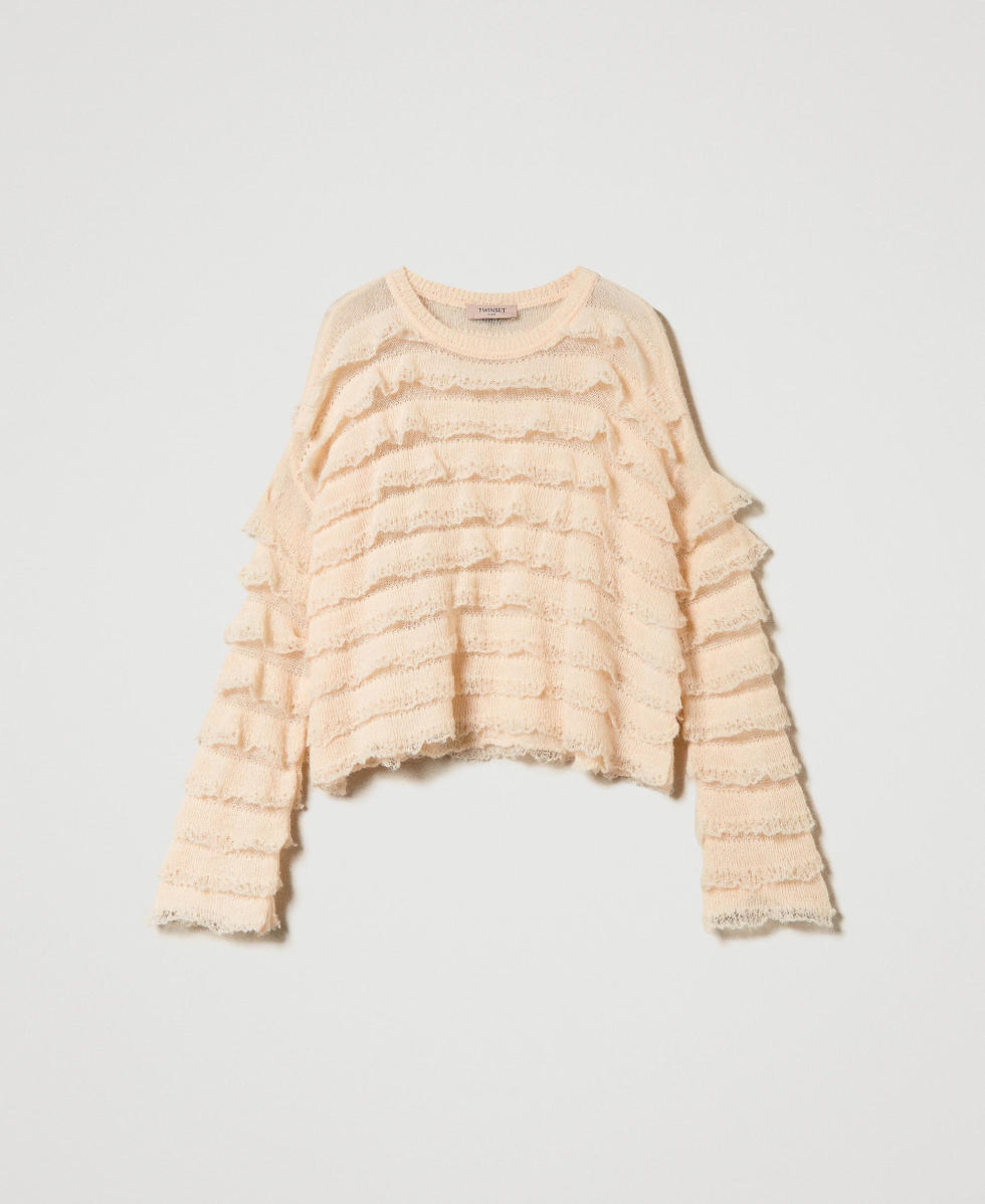Maglia boxy con balze effetto pizzo Rosa "Peach Pink" Donna 242TP3102_11750_S0