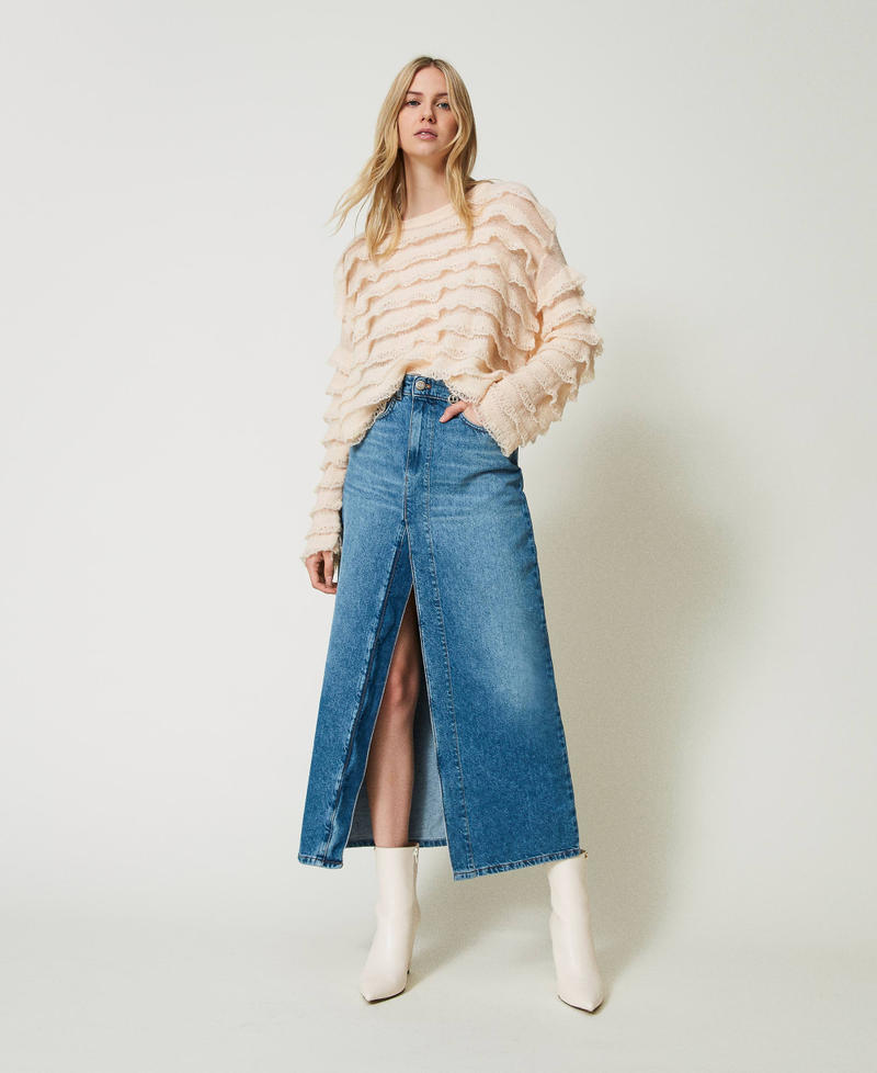 Boxy jumper with lace effect flounces Peach Pink Woman 242TP3102_11750_T0