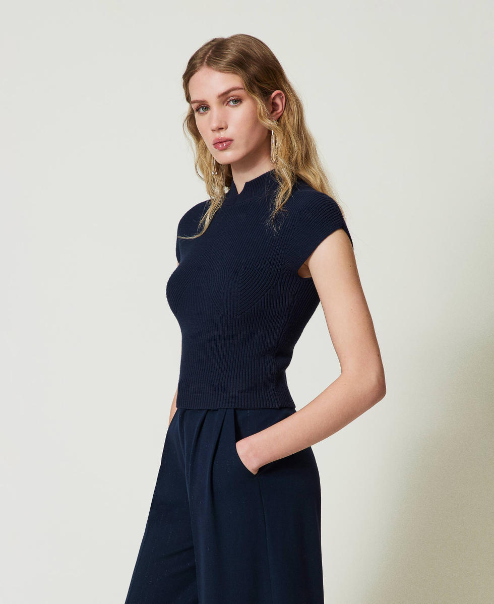 Pull ajust&eacute; avec c&ocirc;tes d&eacute;coratives Indigo Femme 242TP3110_00384_01