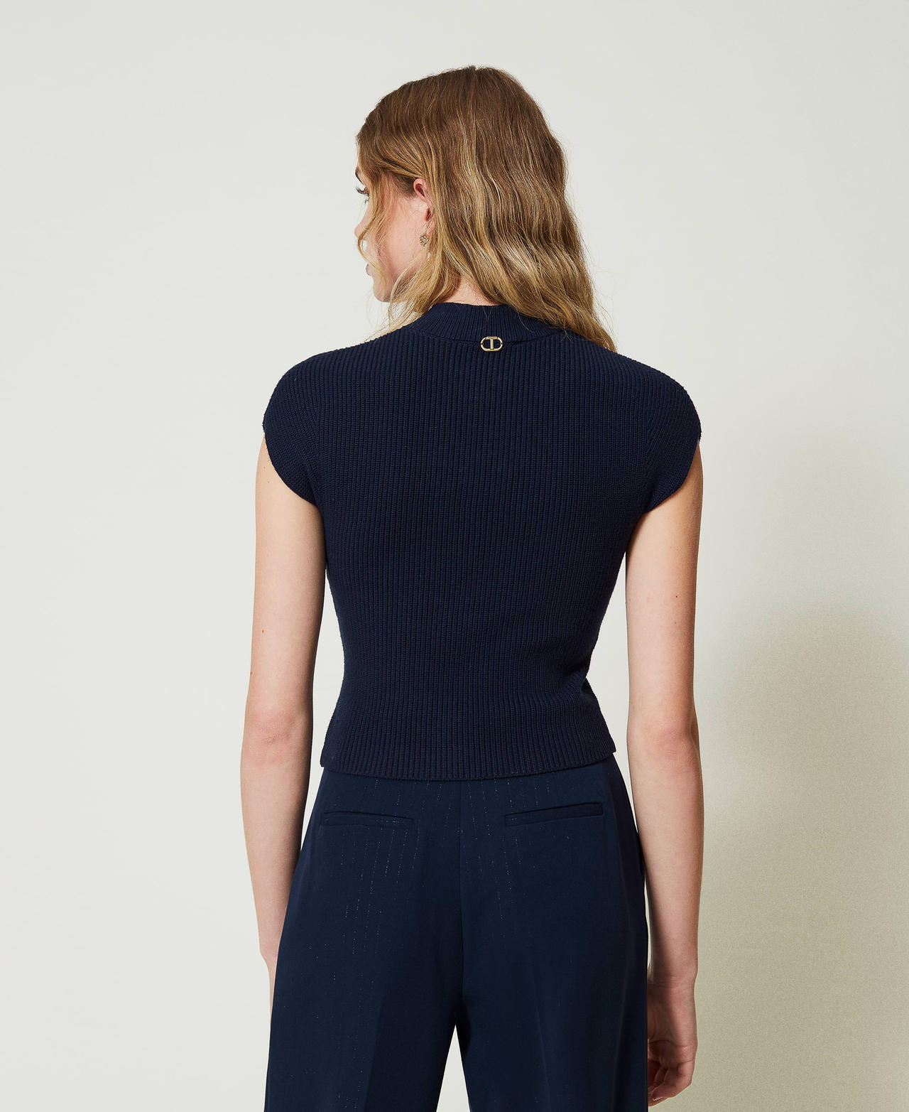 Pull ajusté avec côtes décoratives Indigo Femme 242TP3110_00384_03