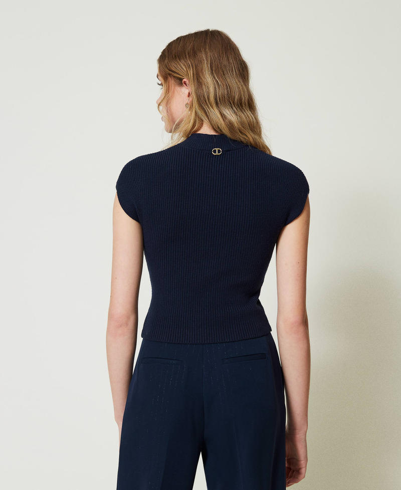 Pull ajusté avec côtes décoratives Indigo Femme 242TP3110_00384_03