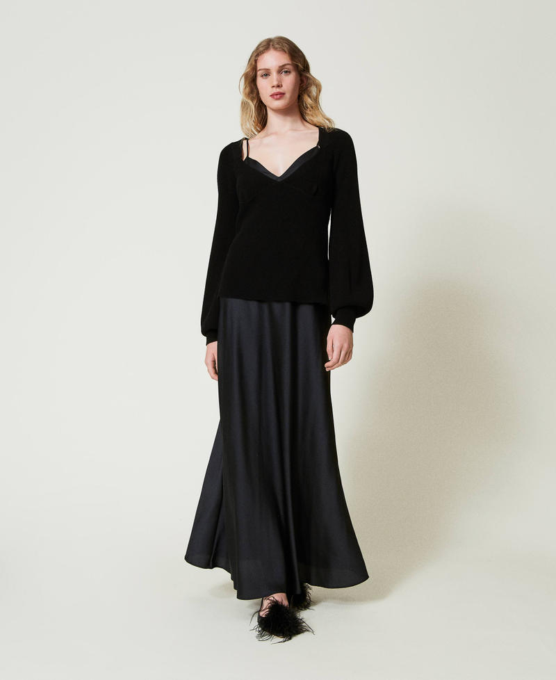 Long slip dress with jumper Black Woman 242TP3112_00006_01