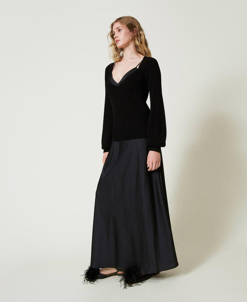 Long slip dress with jumper Black Woman 242TP3112_00006_03