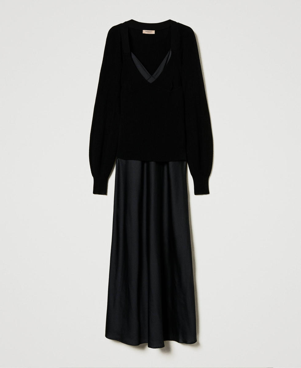 Long slip dress with jumper Black Woman 242TP3112_00006_S0