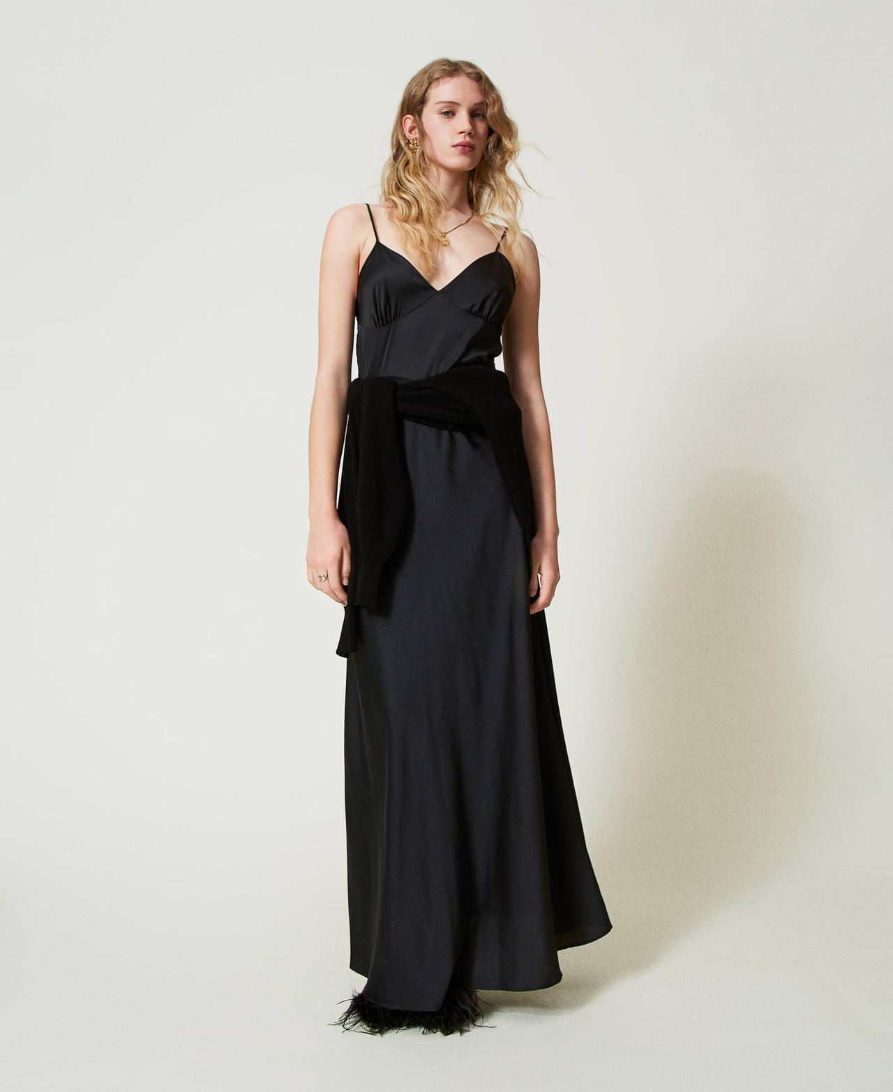 Long slip dress with jumper Woman Black TWINSET Milano