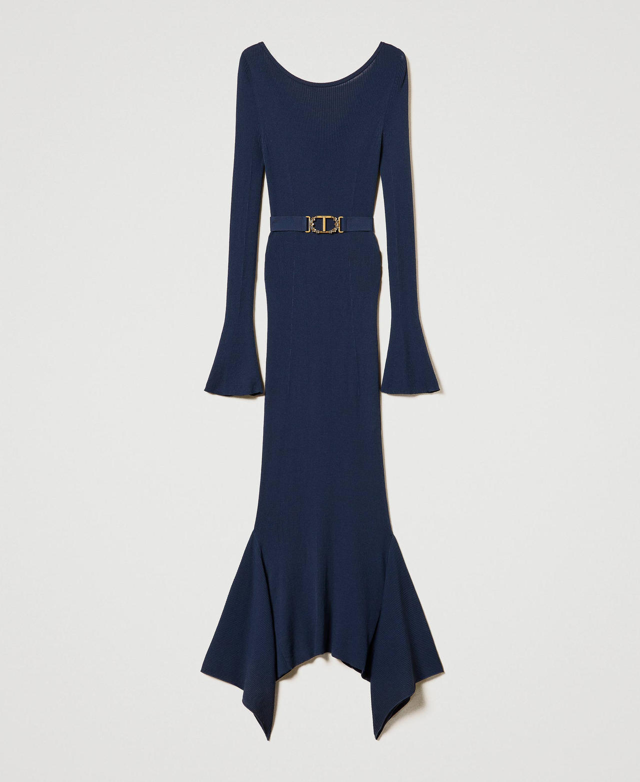 Scee by twin set Abito longuette in maglia con cintura e volant