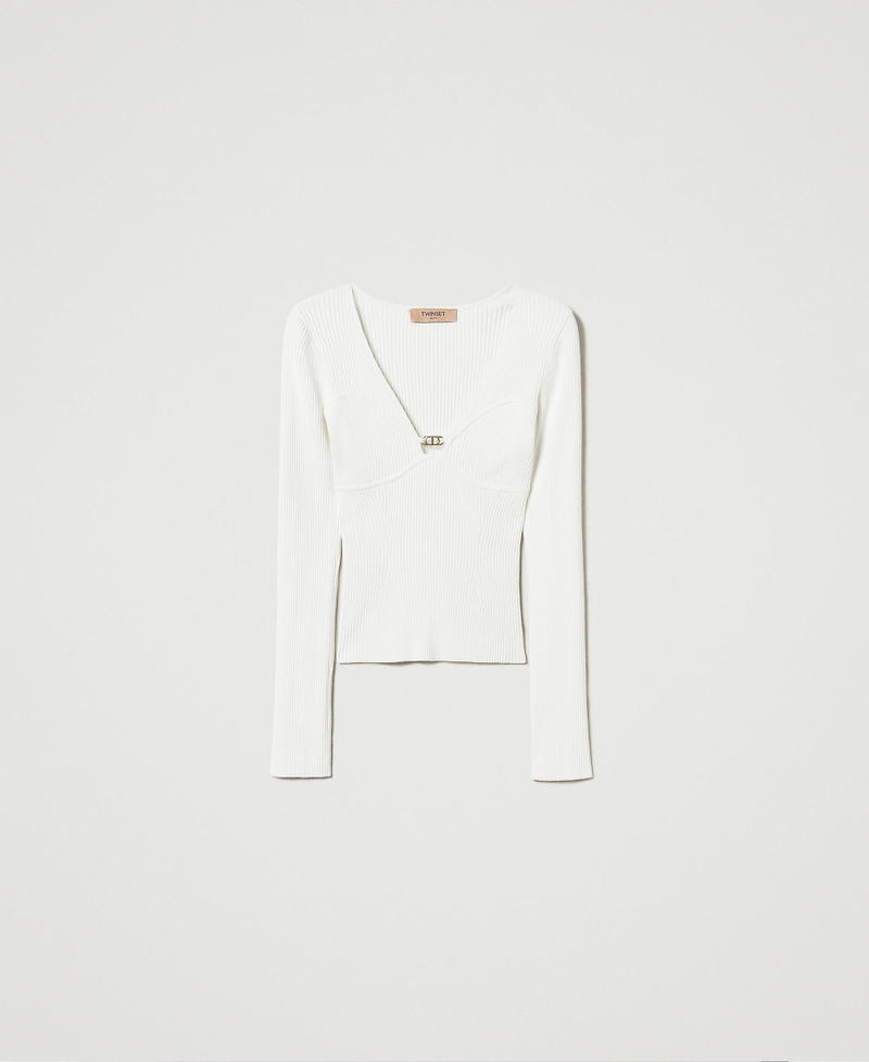 Pull ajusté avec logo Oval T Blanc Neige Femme 242TP3132_00282_S0