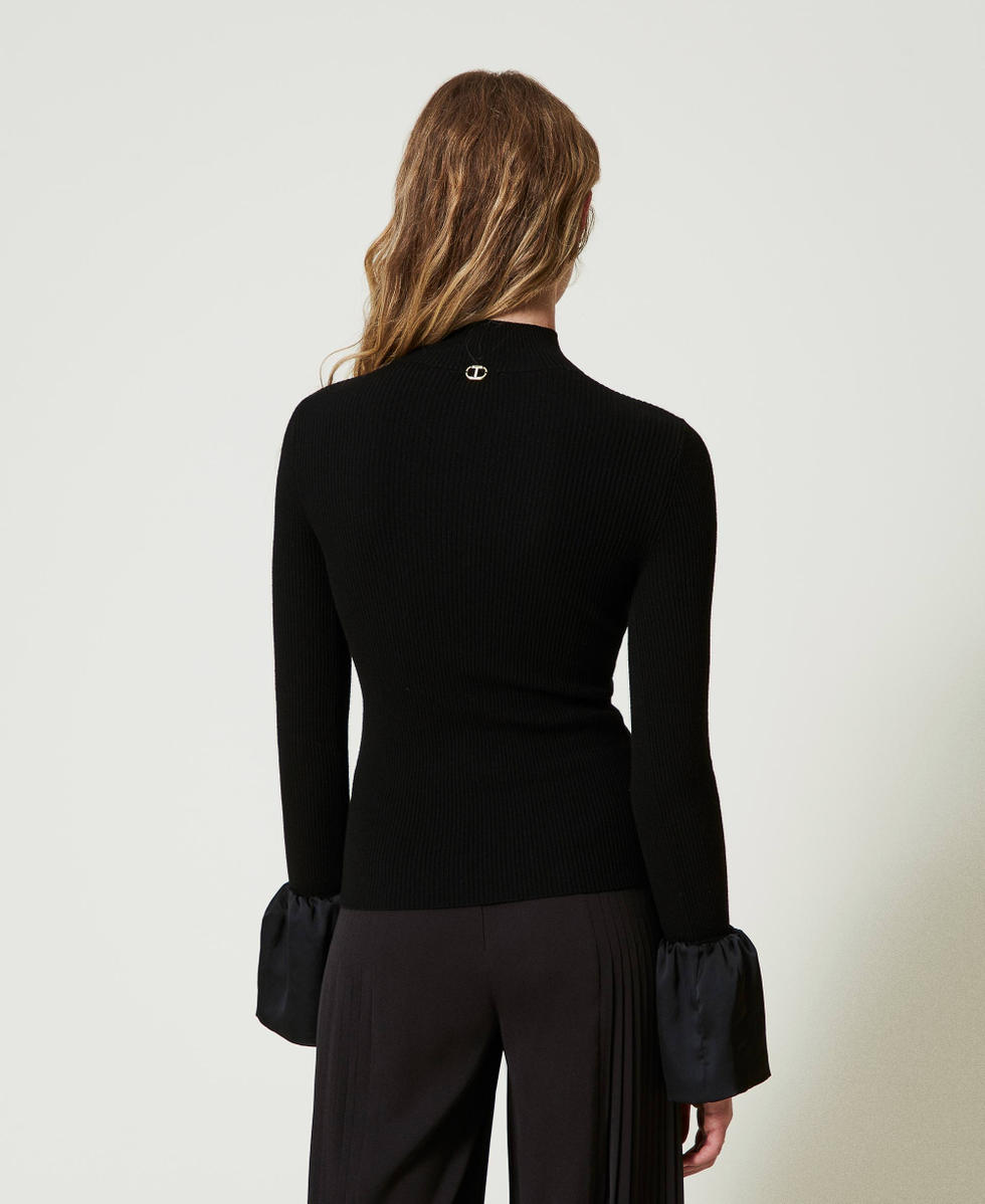 Fitted jumper with satin ruffles Black Woman 242TP3161_00006_03