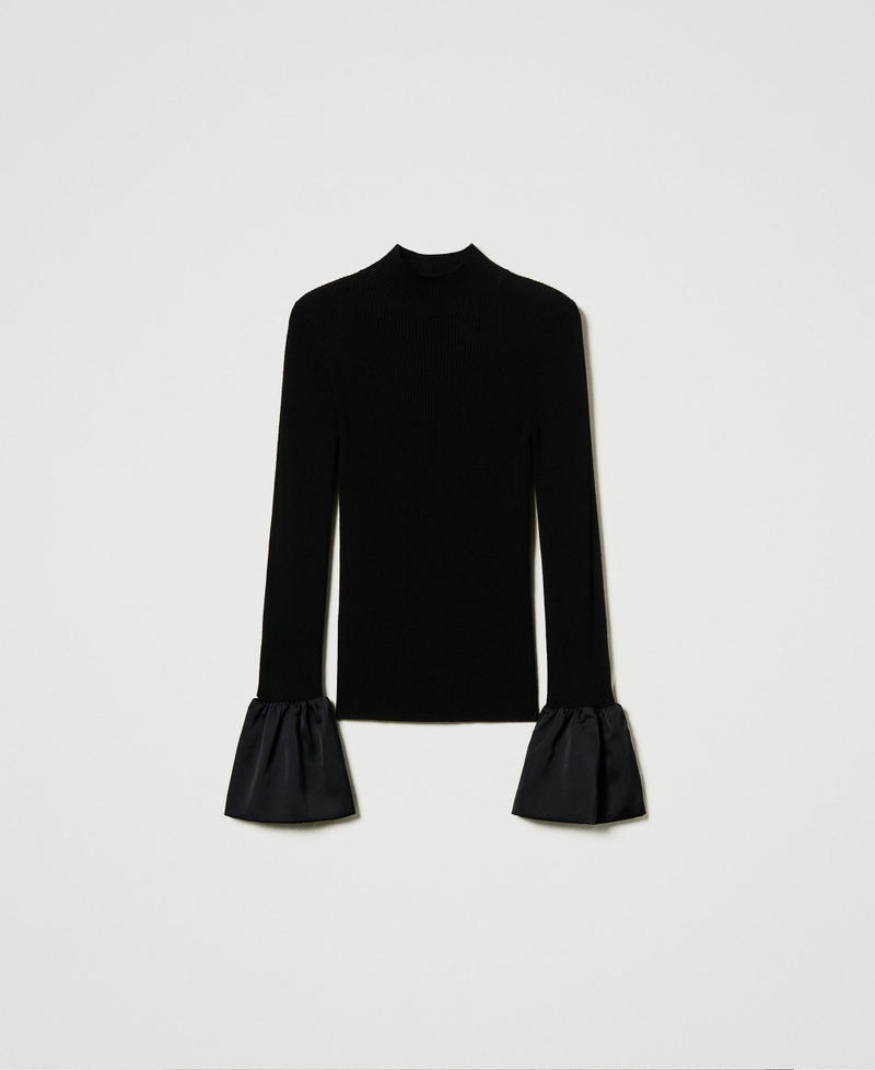 Fitted jumper with satin ruffles