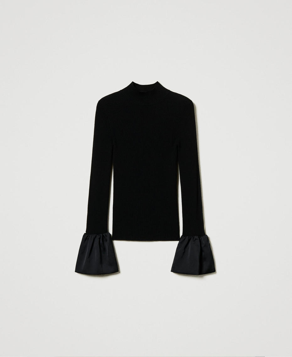 Fitted jumper with satin ruffles