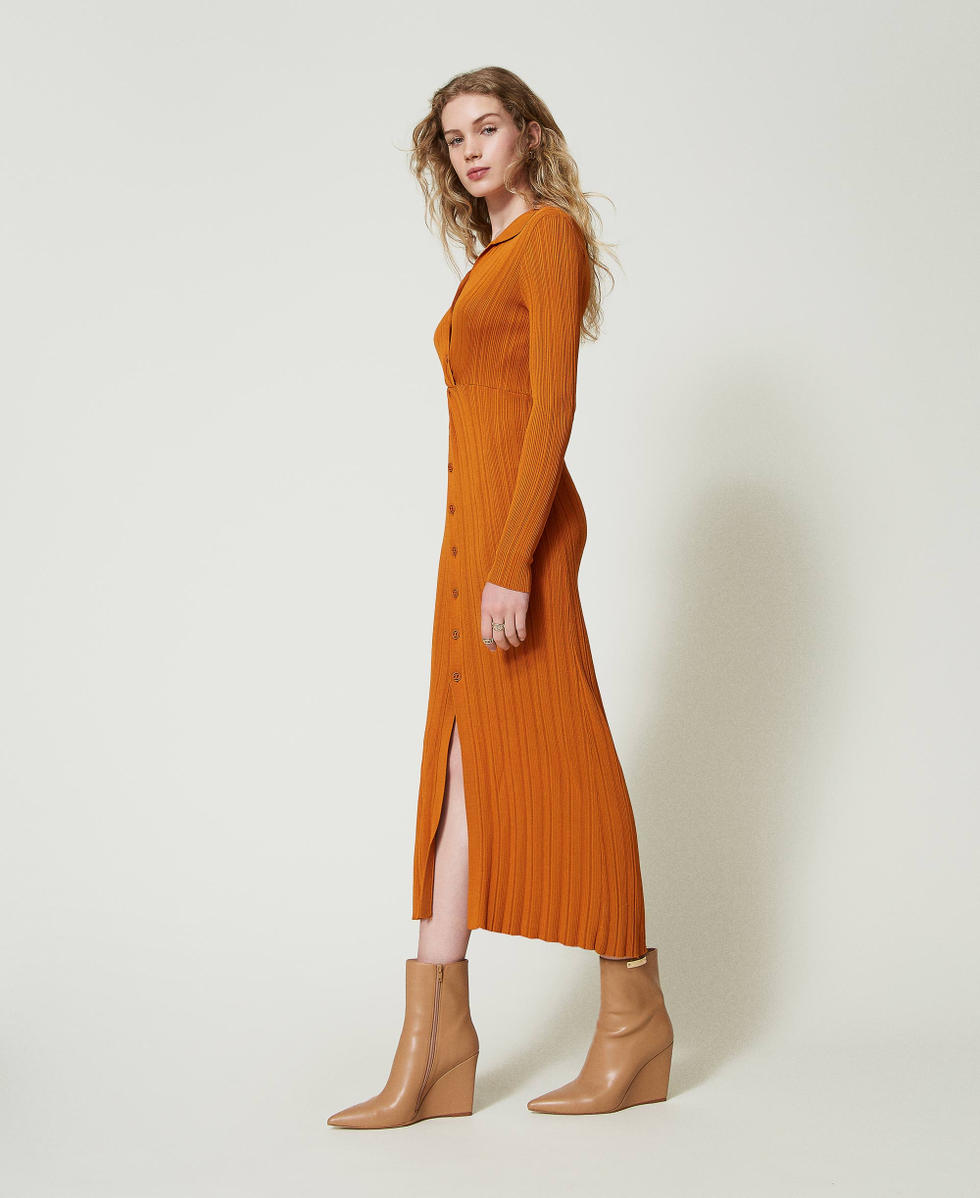 Long knit dress with gathering Woman, Orange | TWINSET Milano Long knit dress with gathering Woman, Orange | TWINSET Milano