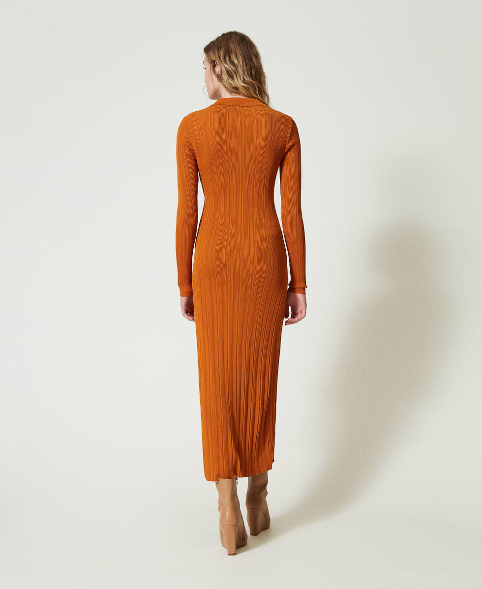 Abito lungo in maglia con arricciatura Arancio "Tenn&egrave;" Donna 242TP3170_11749_03