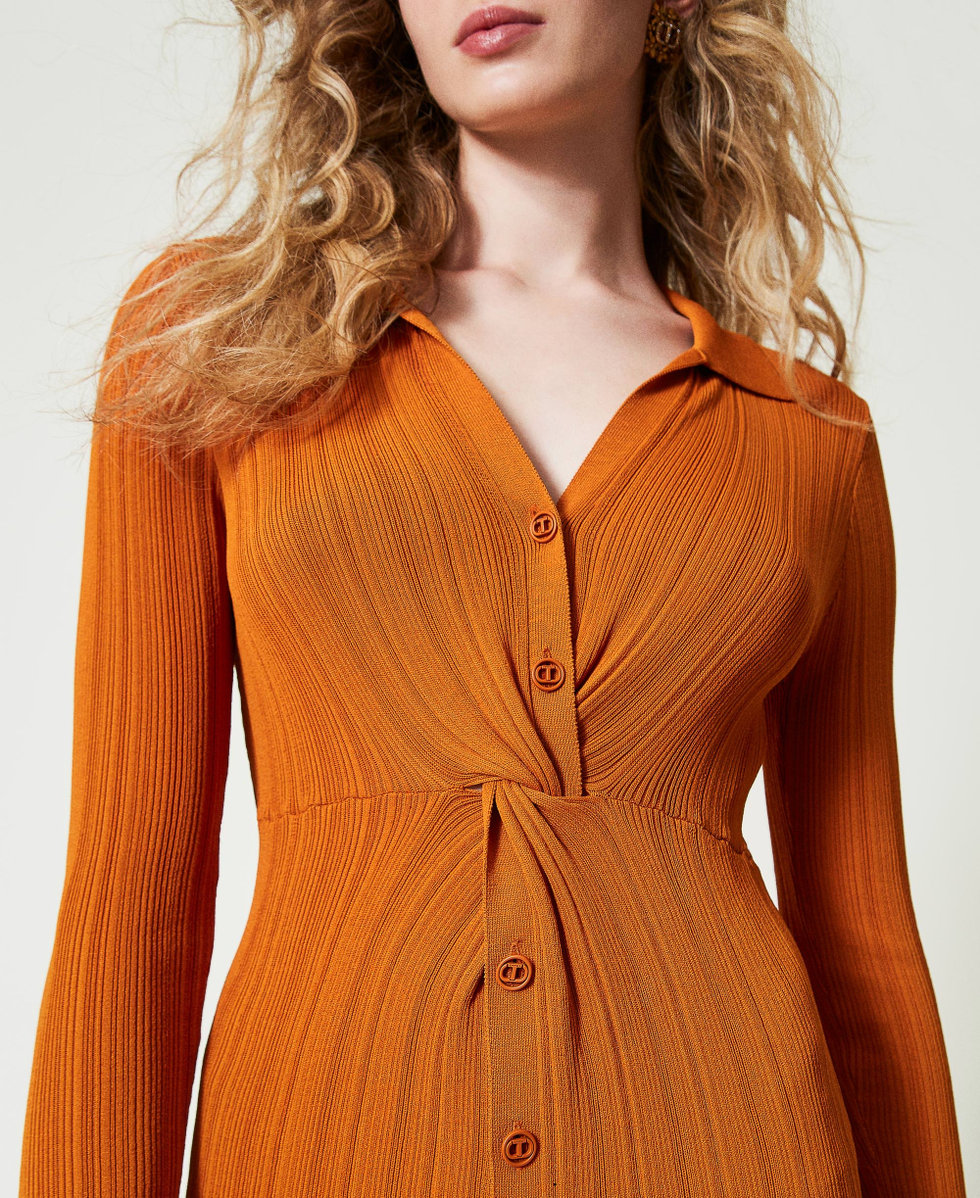 Long knit dress with gathering Woman, Orange | TWINSET Milano Long knit dress with gathering Woman, Orange | TWINSET Milano