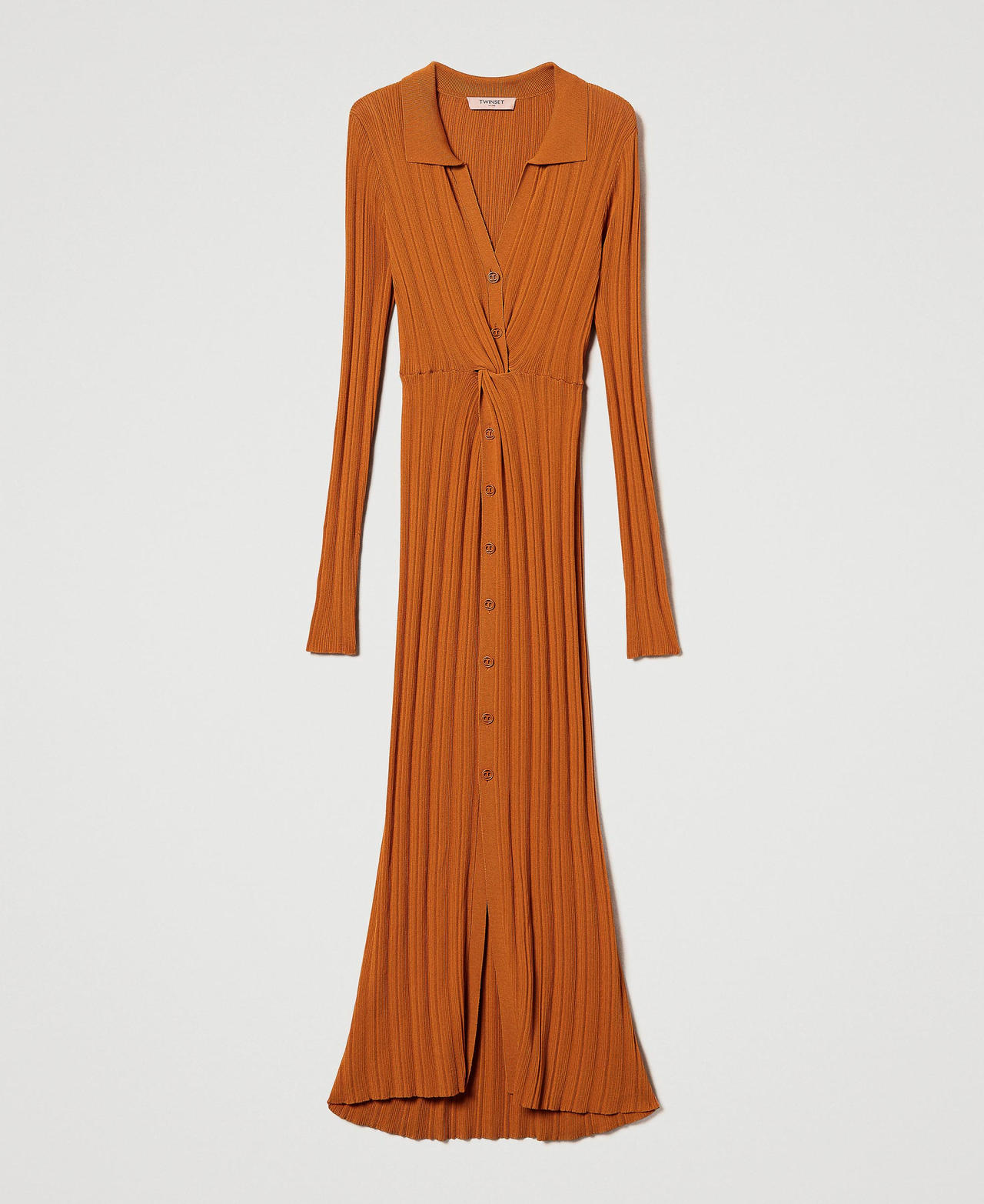 Long knit dress with gathering
