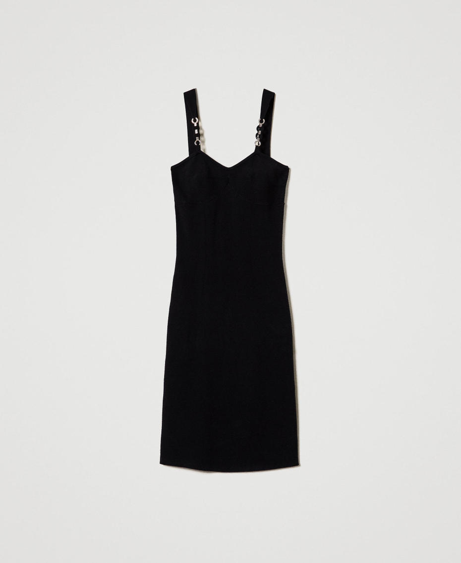 Knit midi dress with jewel shoulder straps Black Woman 242TP3181_00006_S0