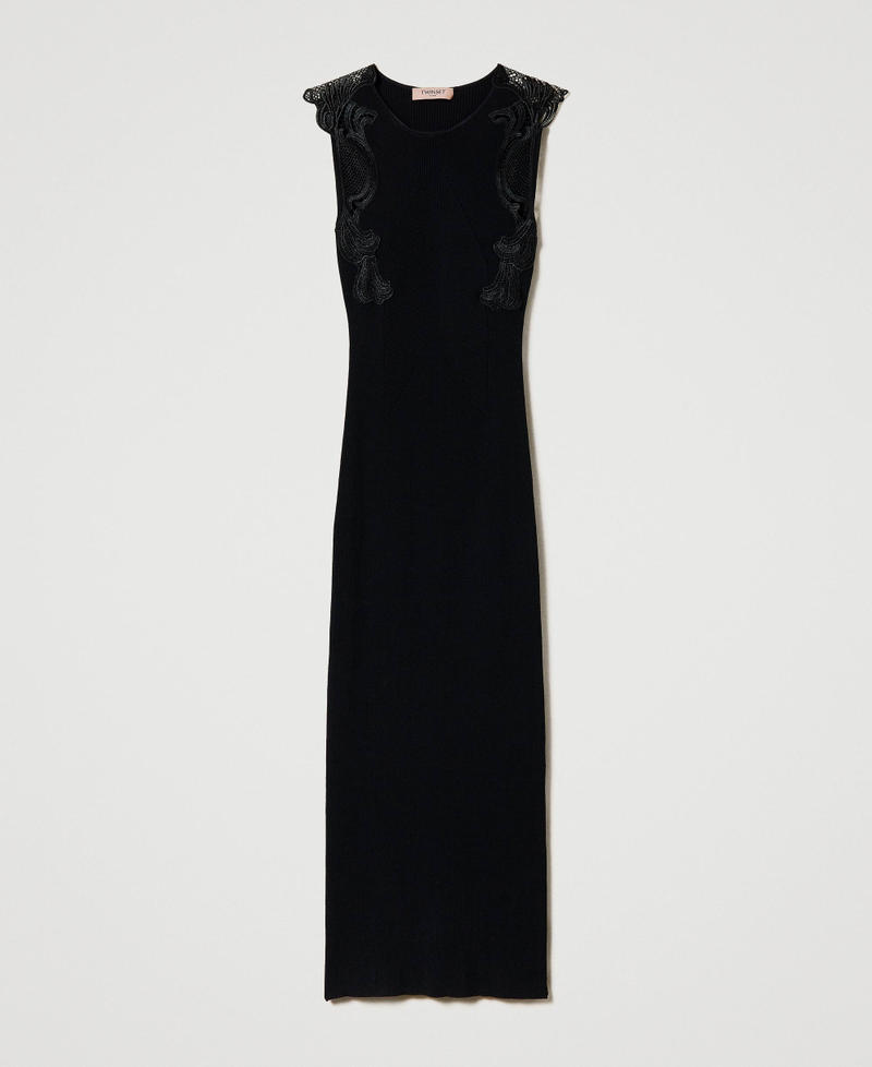 Long knit dress with lace Black Woman 242TP3190_00006_S0
