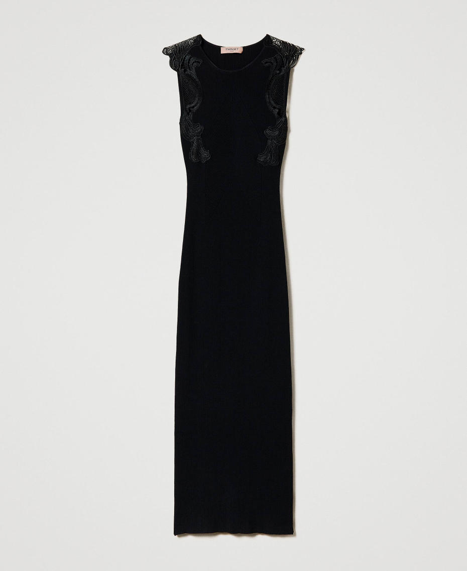 Long knit dress with lace Black Woman 242TP3190_00006_S0