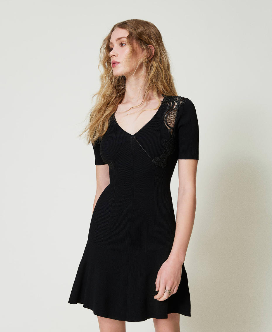 Short knit dress with lace Black Woman 242TP3191_00006_01