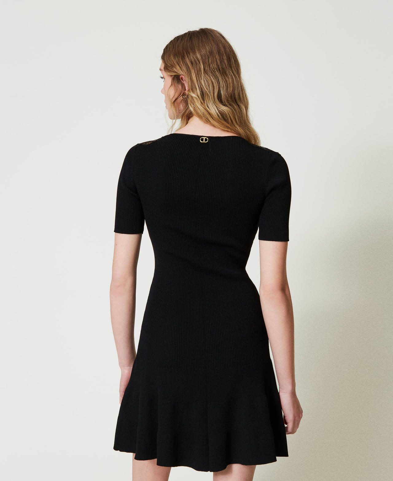 Short knit dress with lace Black Woman 242TP3191_00006_03