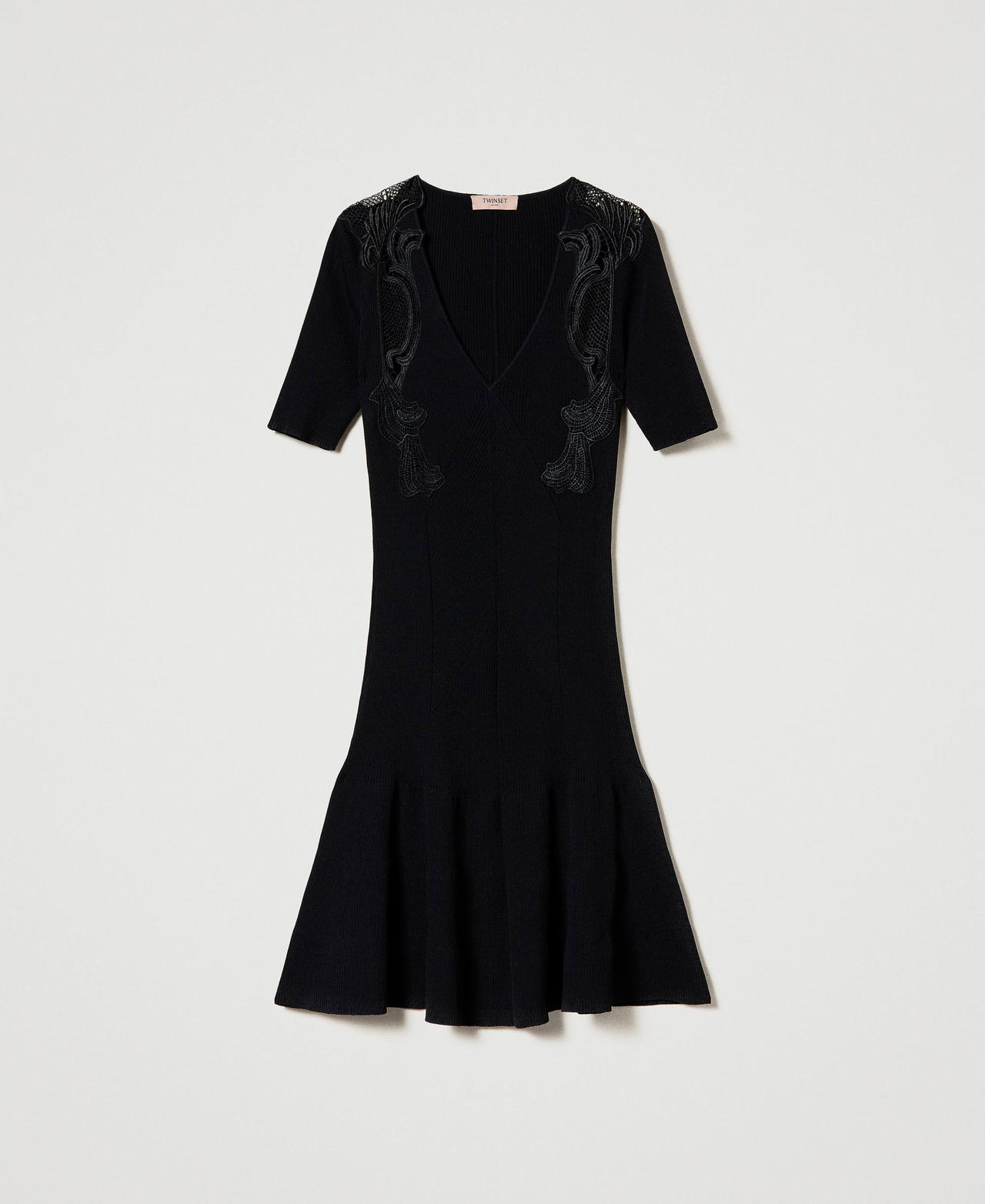 Scee by twin set Abito corto in maglia con pizzo