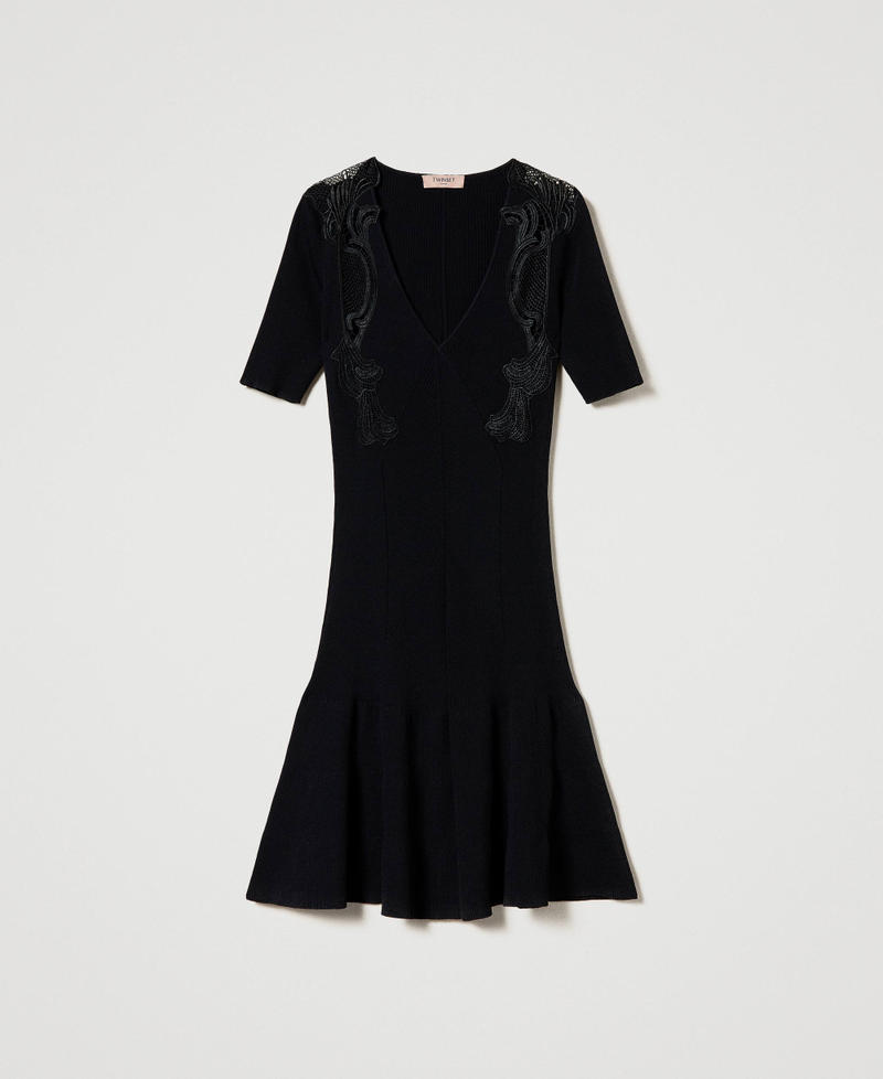 Short knit dress with lace Black Woman 242TP3191_00006_S0