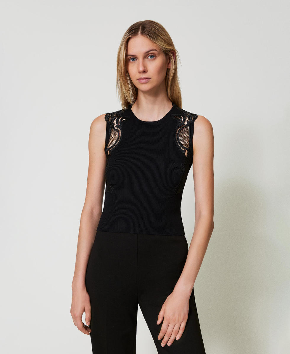 Top in maglia con pizzo Donna Nero TWINSET Milano