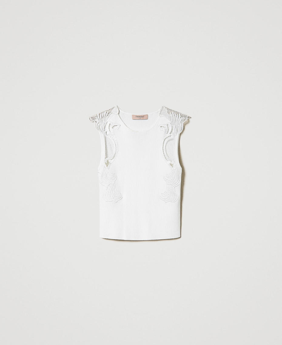 Knit top with lace White Snow Woman 242TP3192_00282_S0
