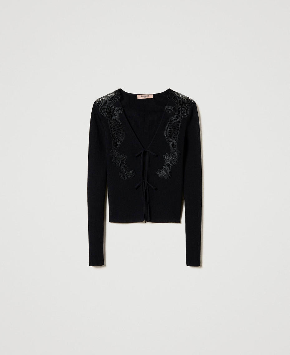 Cardigan avec lacets et dentelle Noir Femme 242TP3193_00006_S0