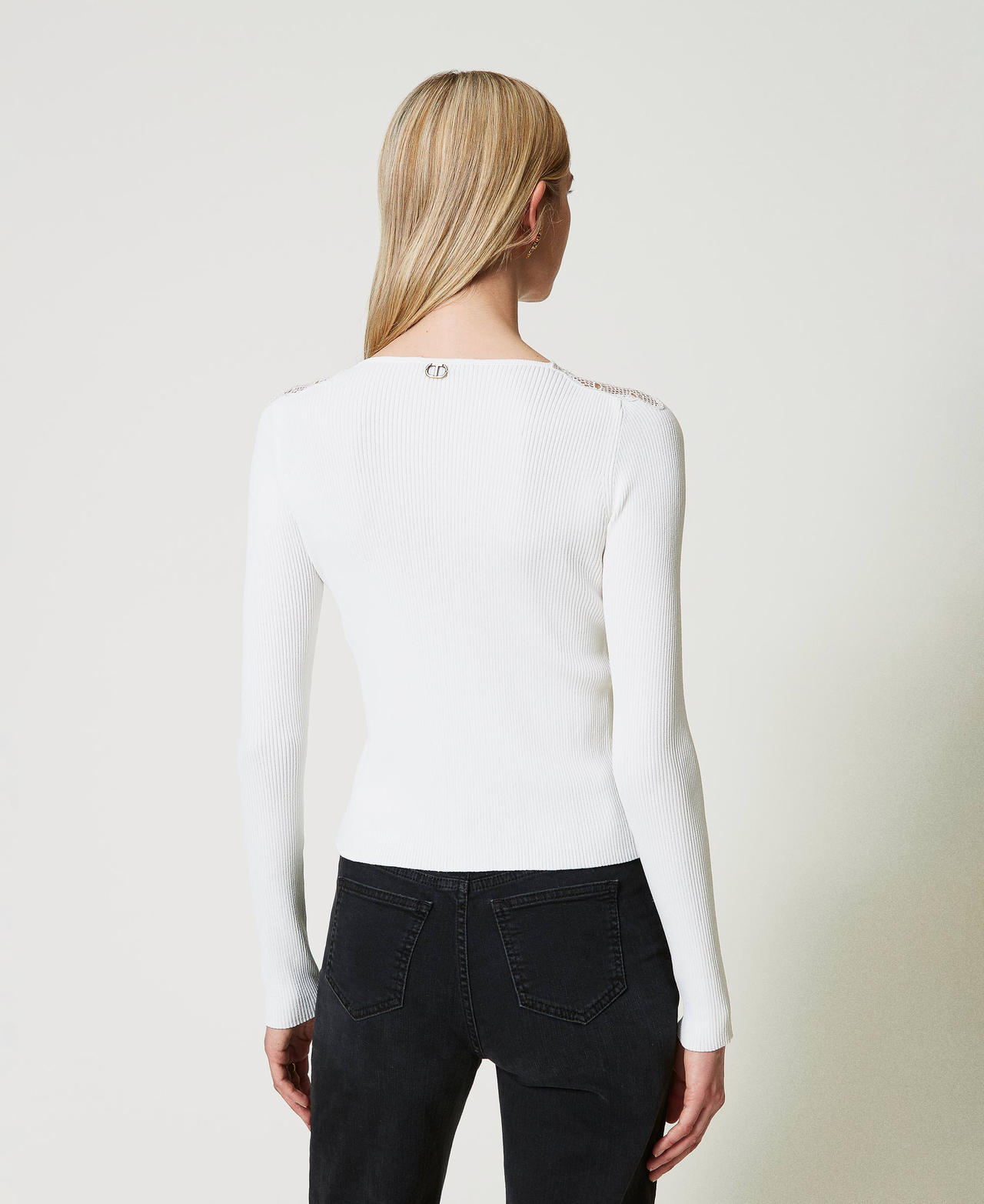 Cardigan avec lacets et dentelle Blanc Neige Femme 242TP3193_00282_03