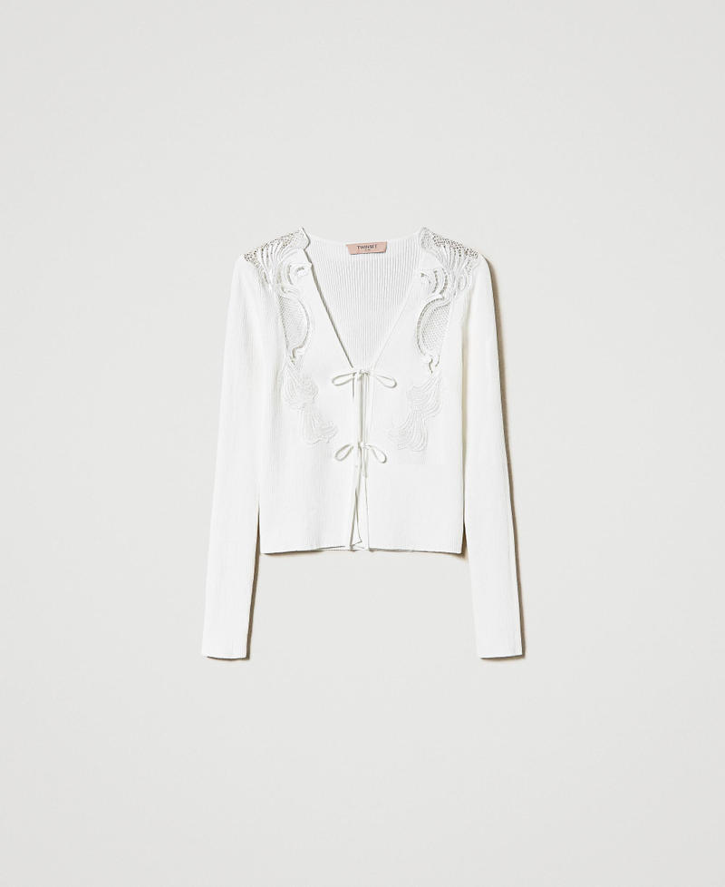 Cardigan avec lacets et dentelle Blanc Neige Femme 242TP3193_00282_S0