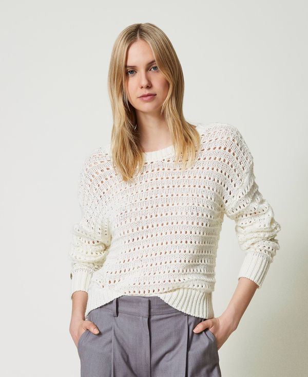 Pullover mit Durchbruchmuster und Pailletten