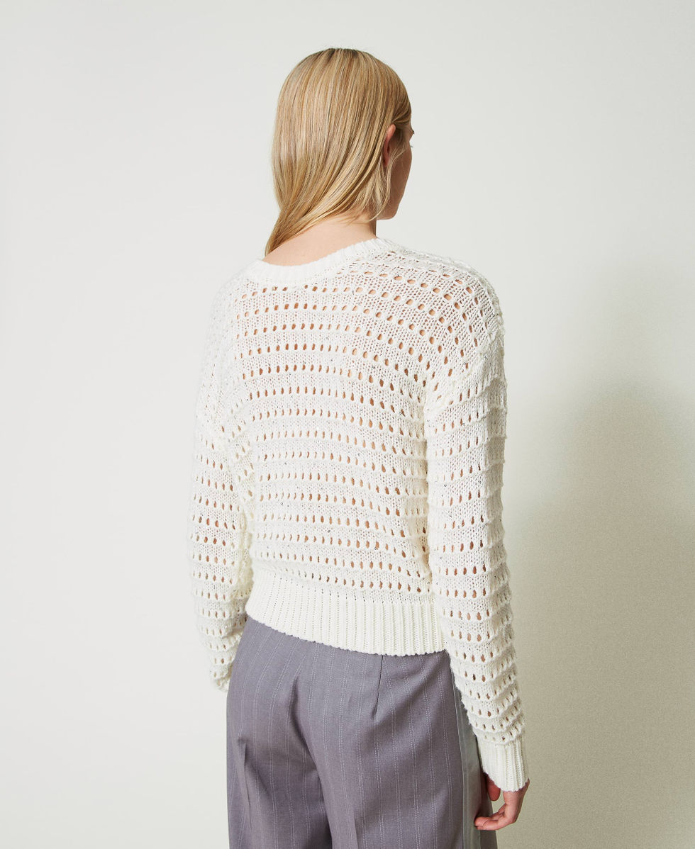 Pullover mit Durchbruchmuster und Pailletten Weiß Schnee Frau 242TP3240_00282_05