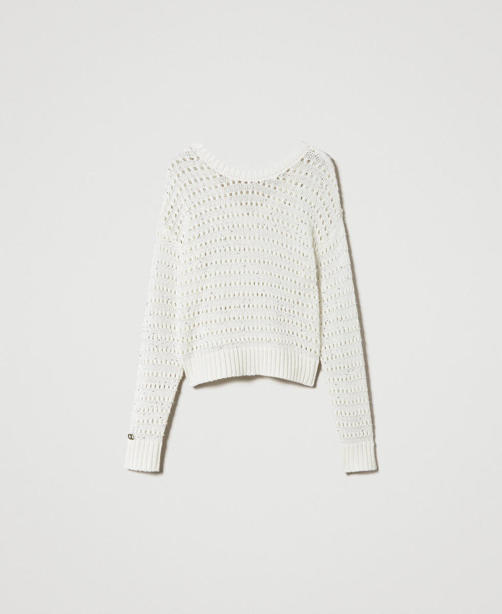 Pullover mit Durchbruchmuster und Pailletten Weiß Schnee Frau 242TP3240_00282_S0