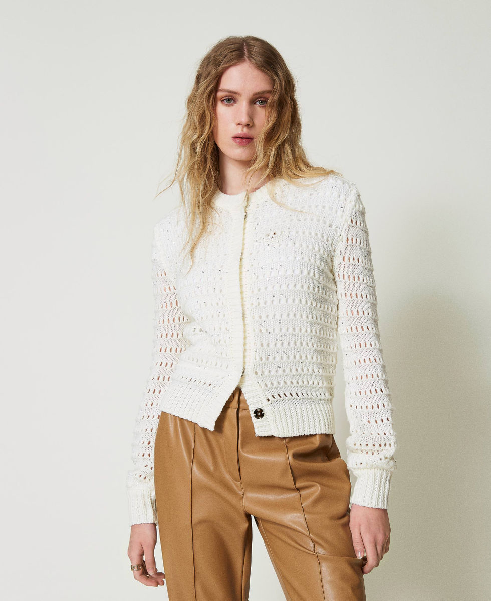 Cardigan ajoure avec sequins Femme Blanc TWINSET Milano