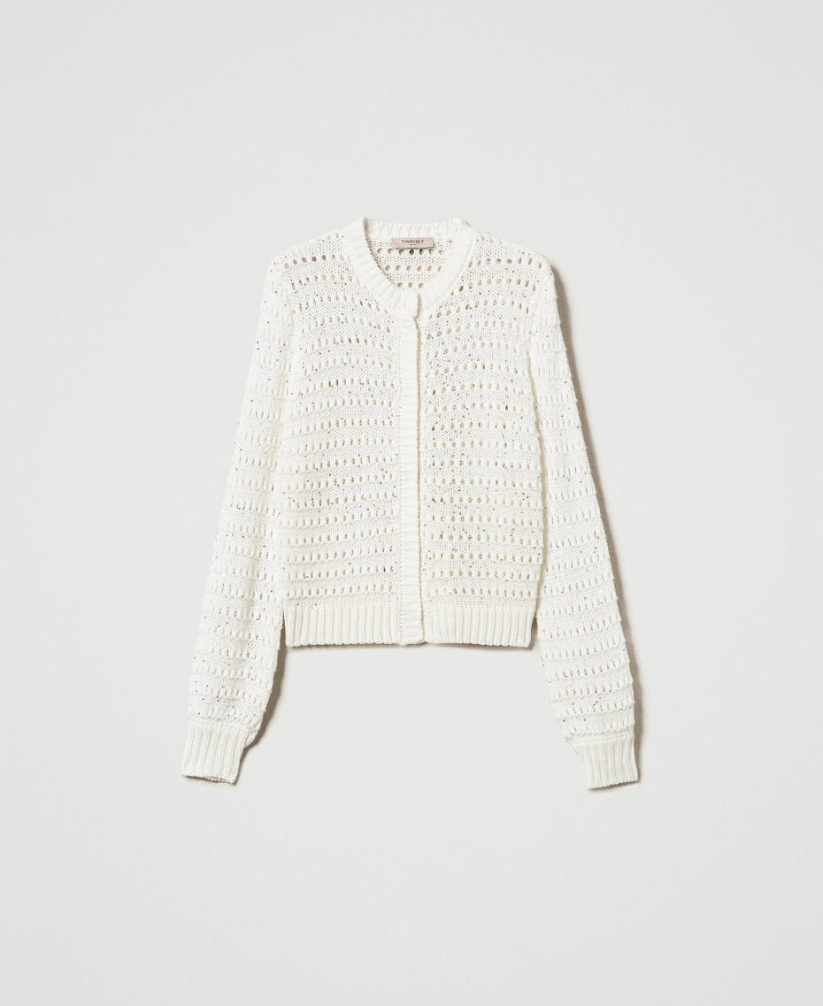 Openwork cardigan with sequins White Snow Woman 242TP3241_00282_S0