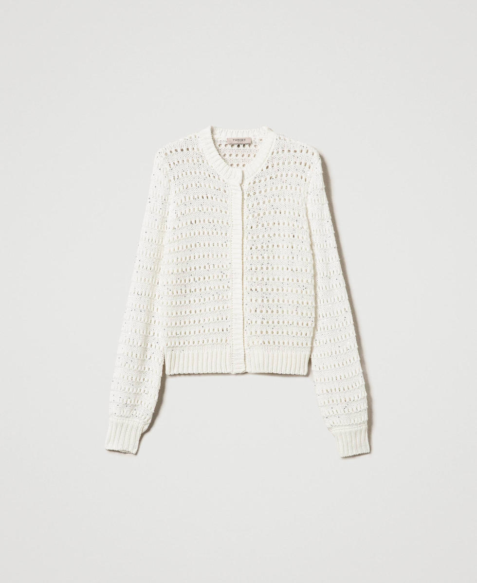 Openwork cardigan with sequins White Snow Woman 242TP3241_00282_S0